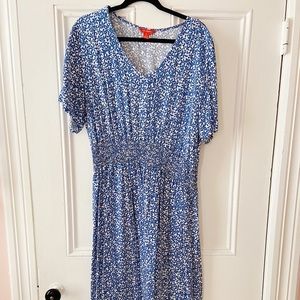 White dress with blue florals. Worn once, smoke-free, pet-free home